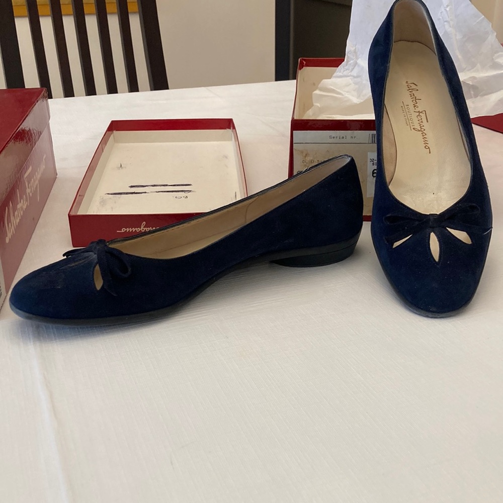 Women’s navy flat Ferragamo shoe